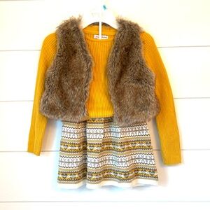 NWOT Tommy Bahama Mustard knit Sweater with skirt & fur vest. (Size 5-6 yrs)
